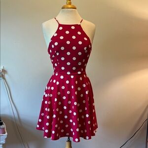 NWT City Studio Macys Red Cream Polka Dot Retro Minnie Midi Dress